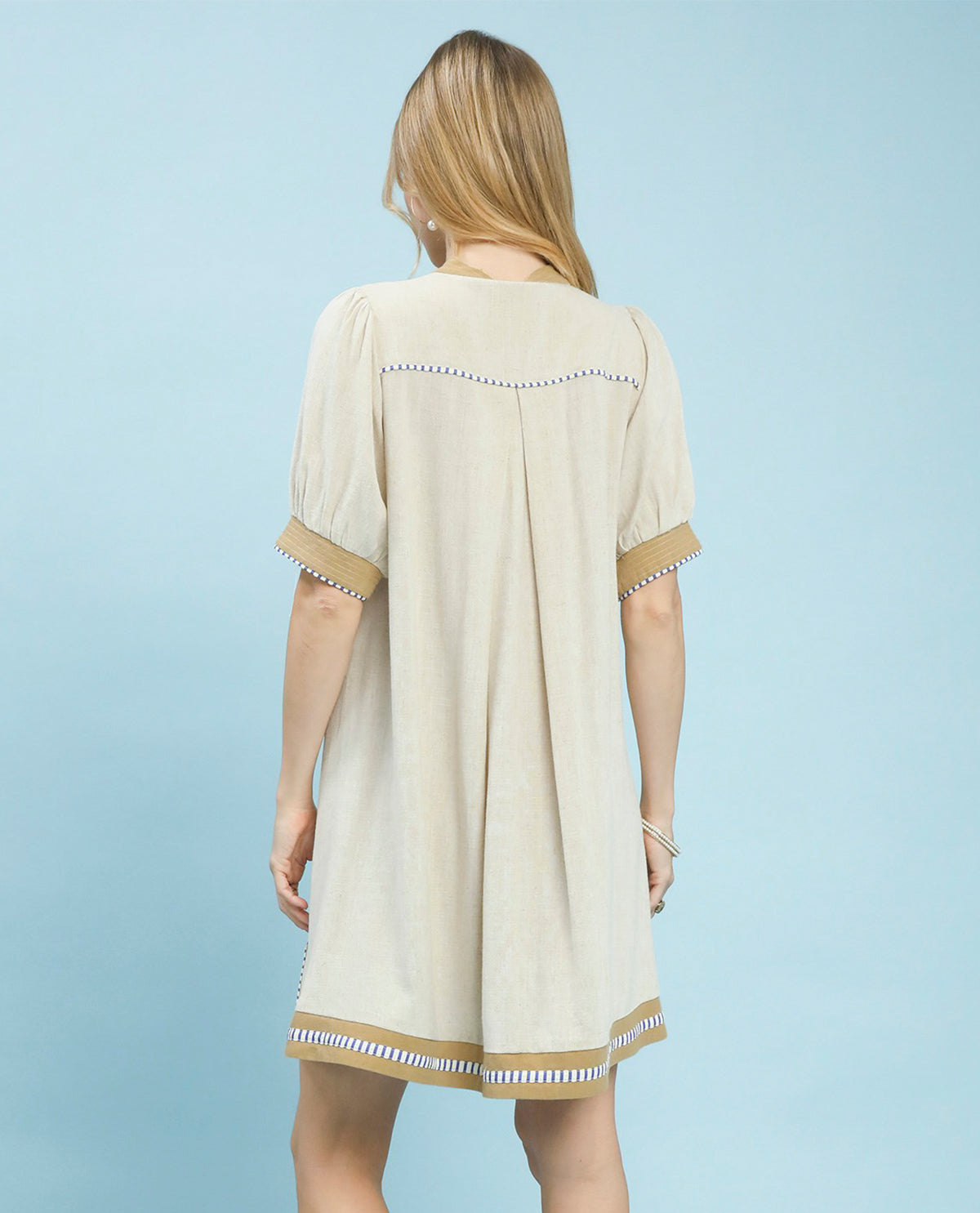 Umgee Linen Contrast Trim Midi Dress