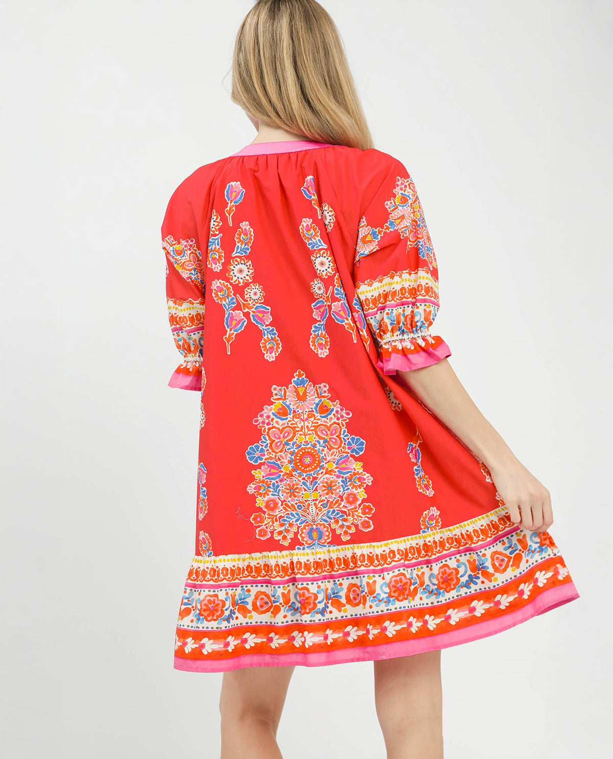 Umgee Printed Henley Tiered Dress Tea Berry