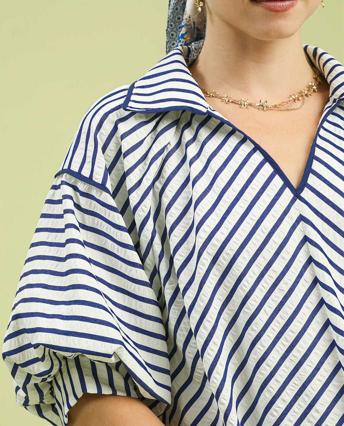 Umgee Open Collar Stripe Top Navy