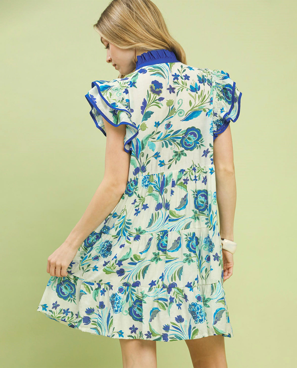 Umgee Print Ruffle Sleeve Tiered Dress