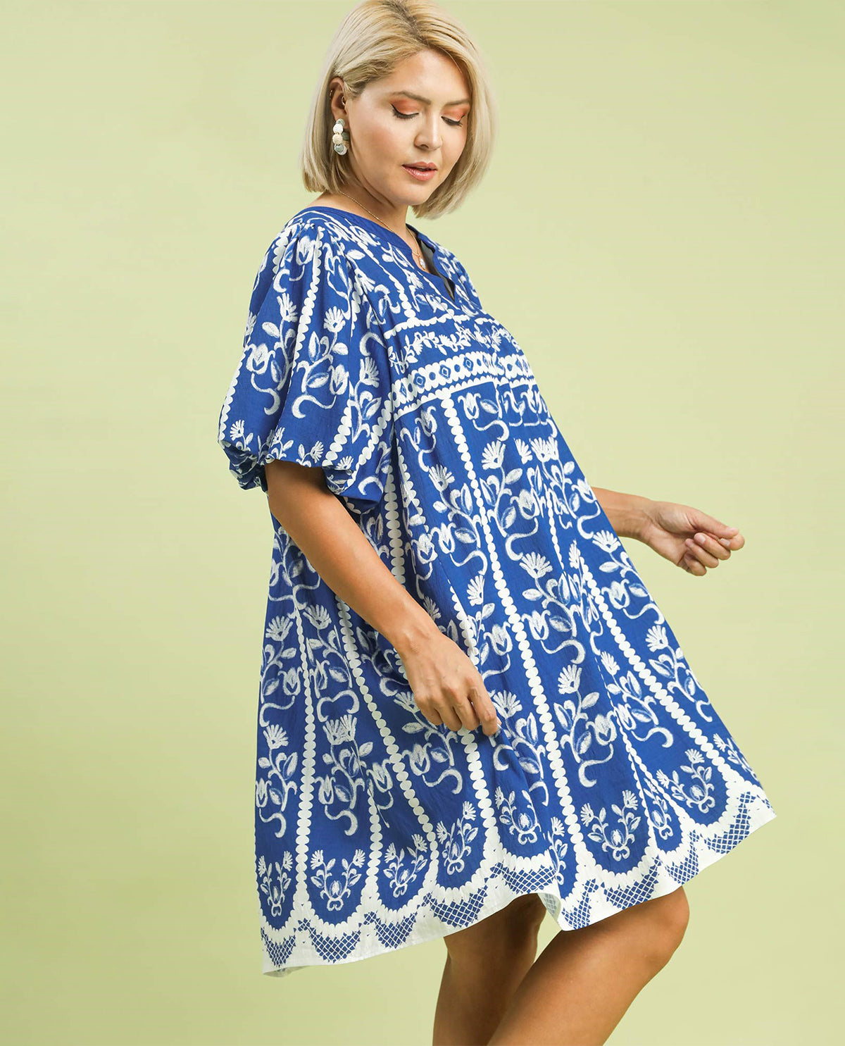 Umgee Border Print Dress Blue