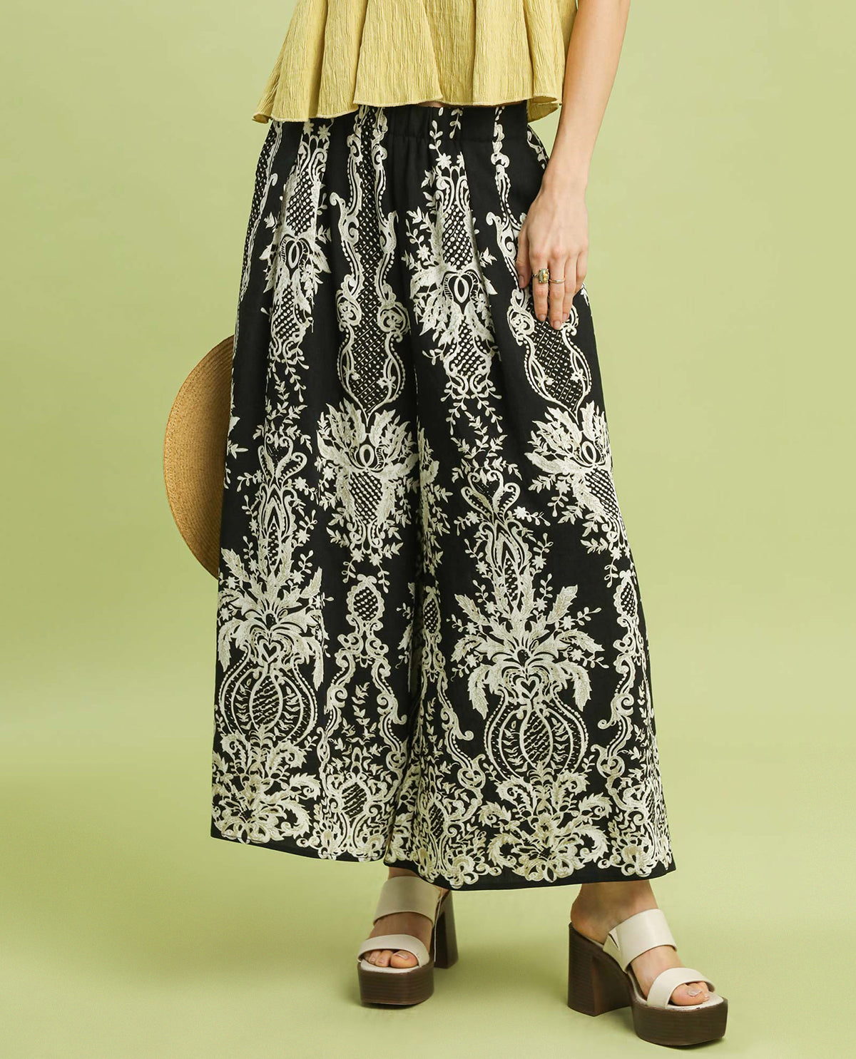 Umgee Print Wide Leg Pant