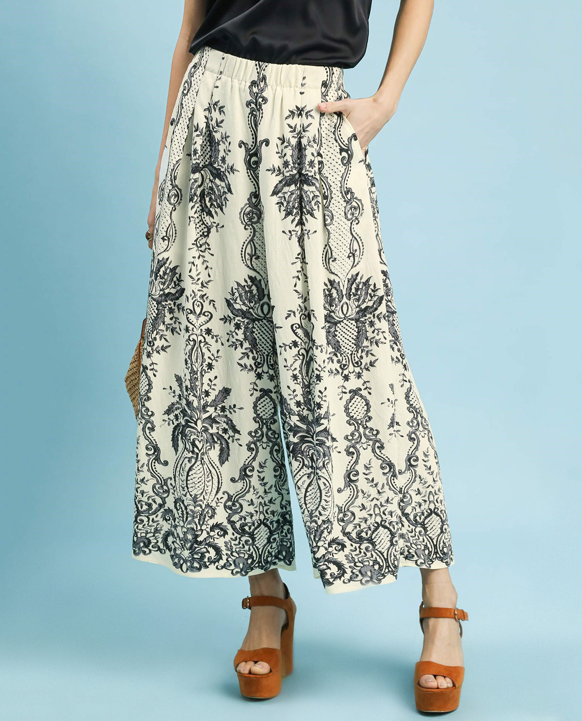 Umgee Print Wide Leg Pant