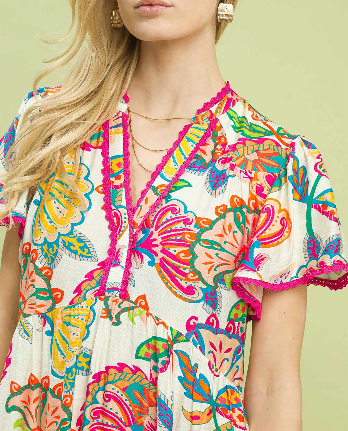 Umgee Boho Floral Tiered Dress Cream