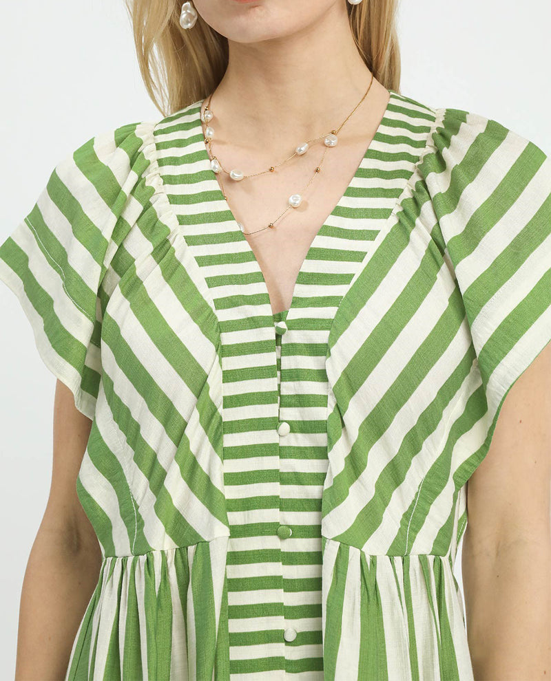Umgee Stripe Button Front Dress Green