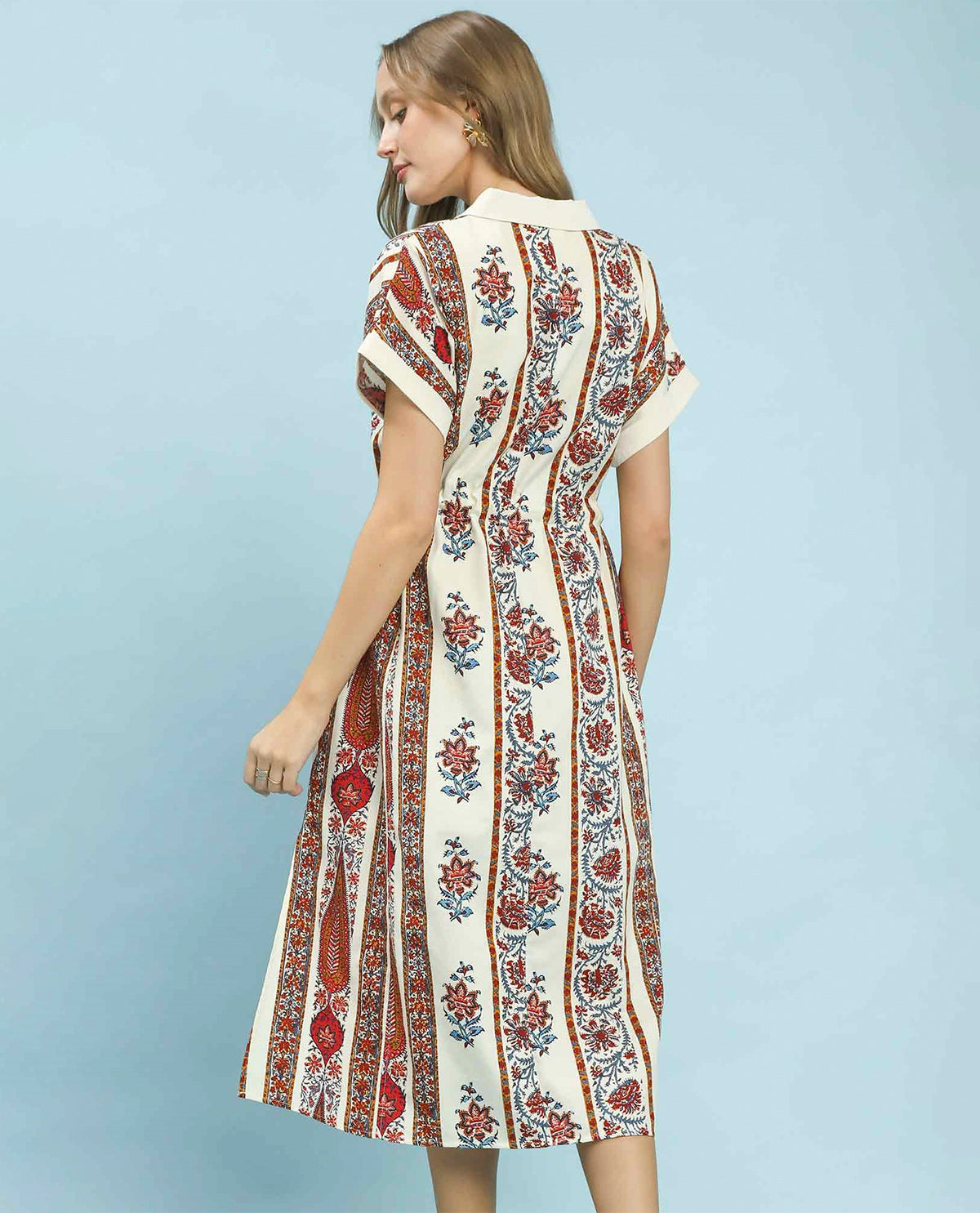 Umgee Mix Media Tie Waist Dress Cream Mix