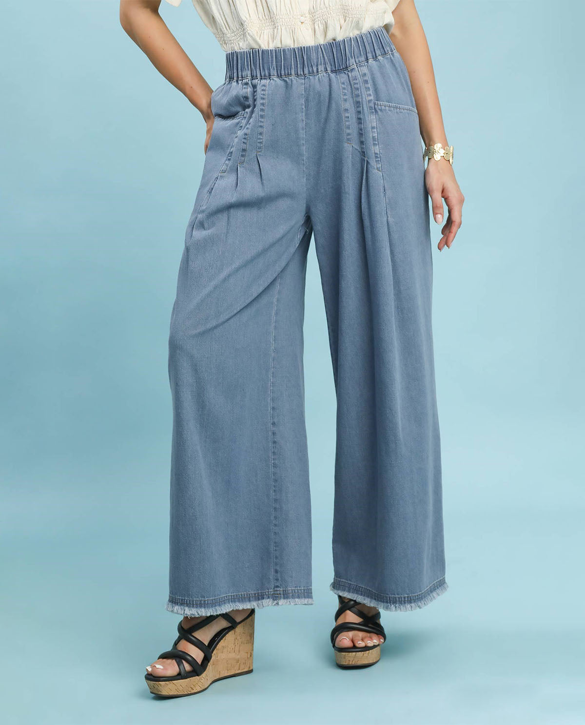 Umgee Stone Washed Wide Leg Pant