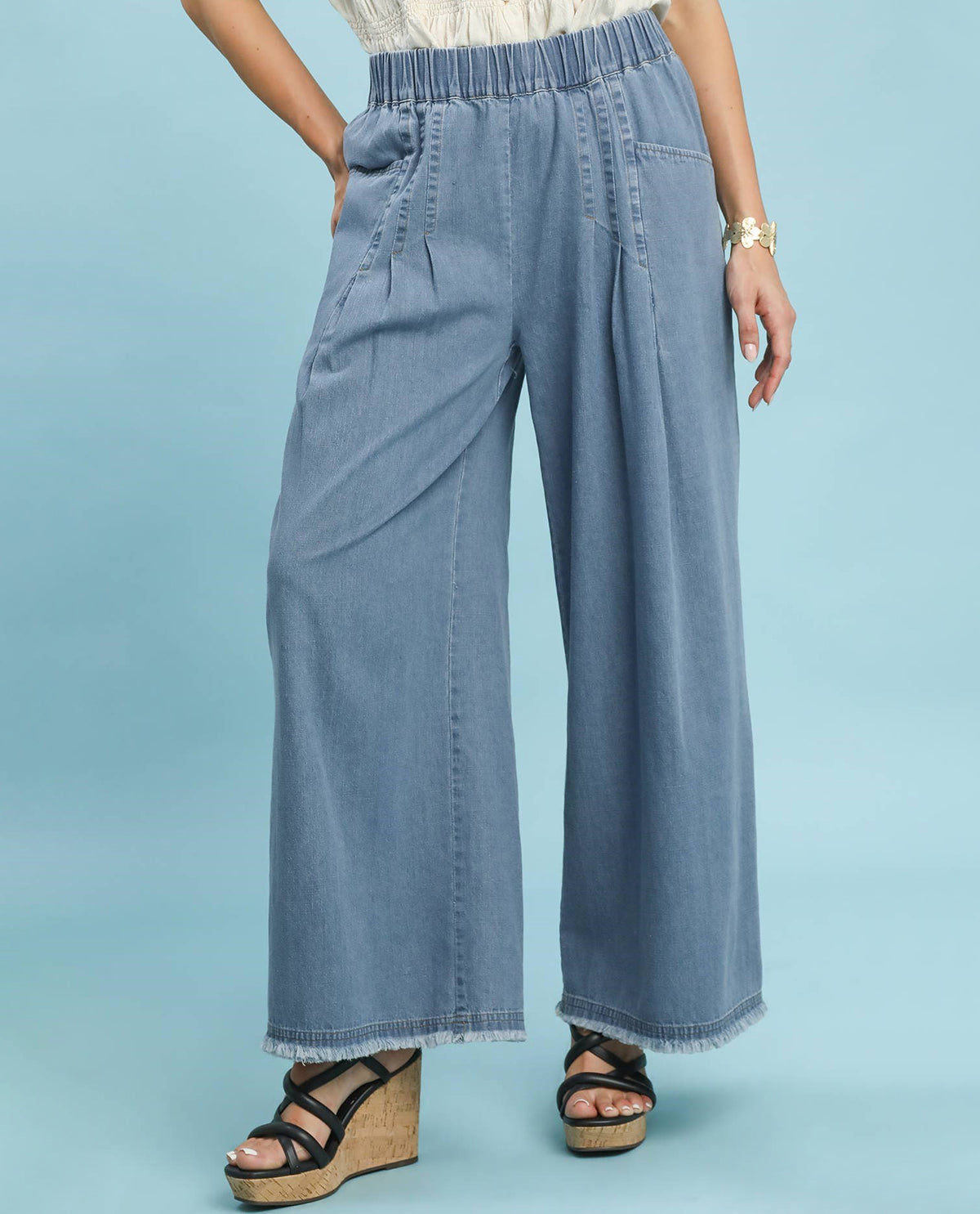 Umgee Stone Washed Wide Leg Pant
