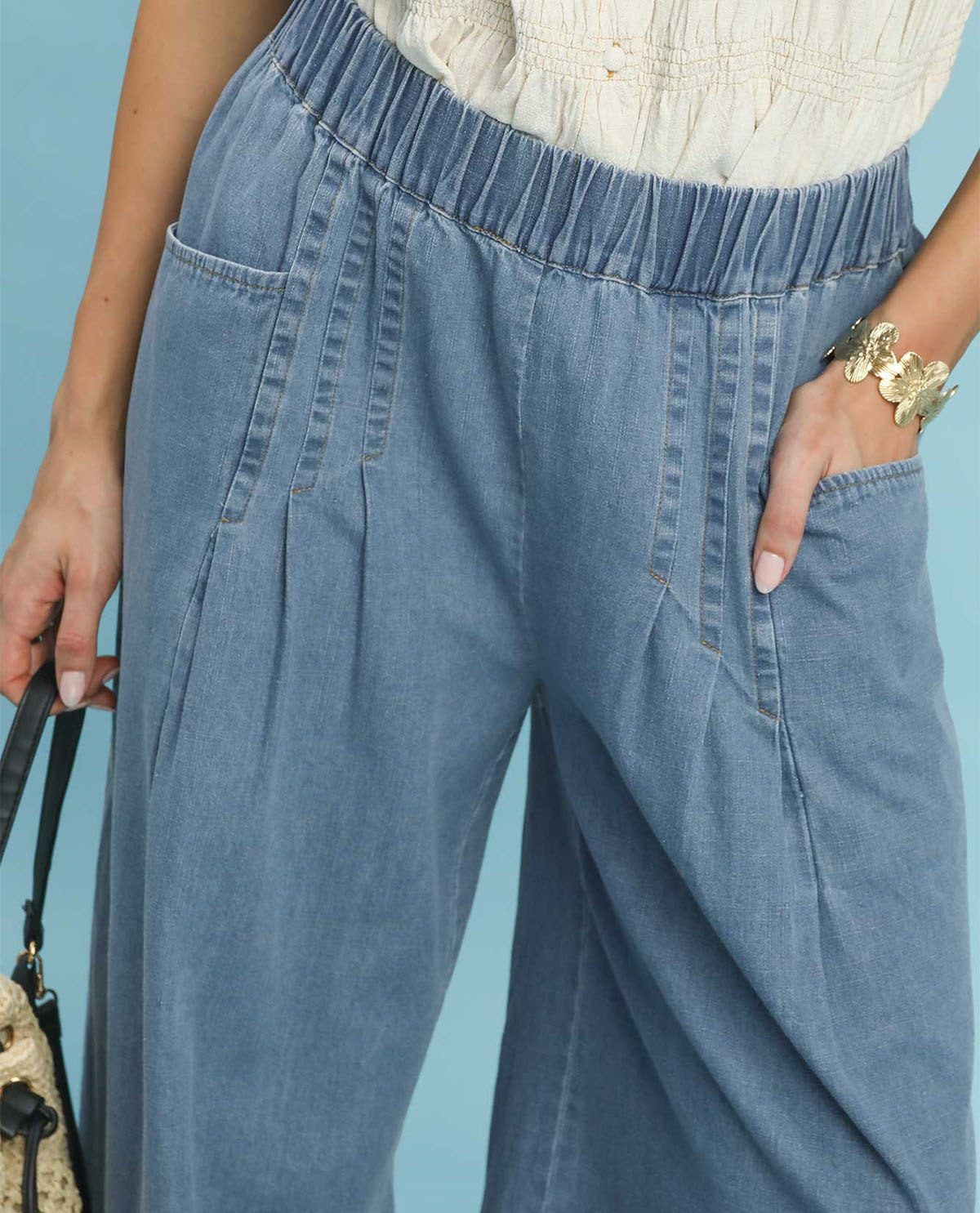 Umgee Stone Washed Wide Leg Pant