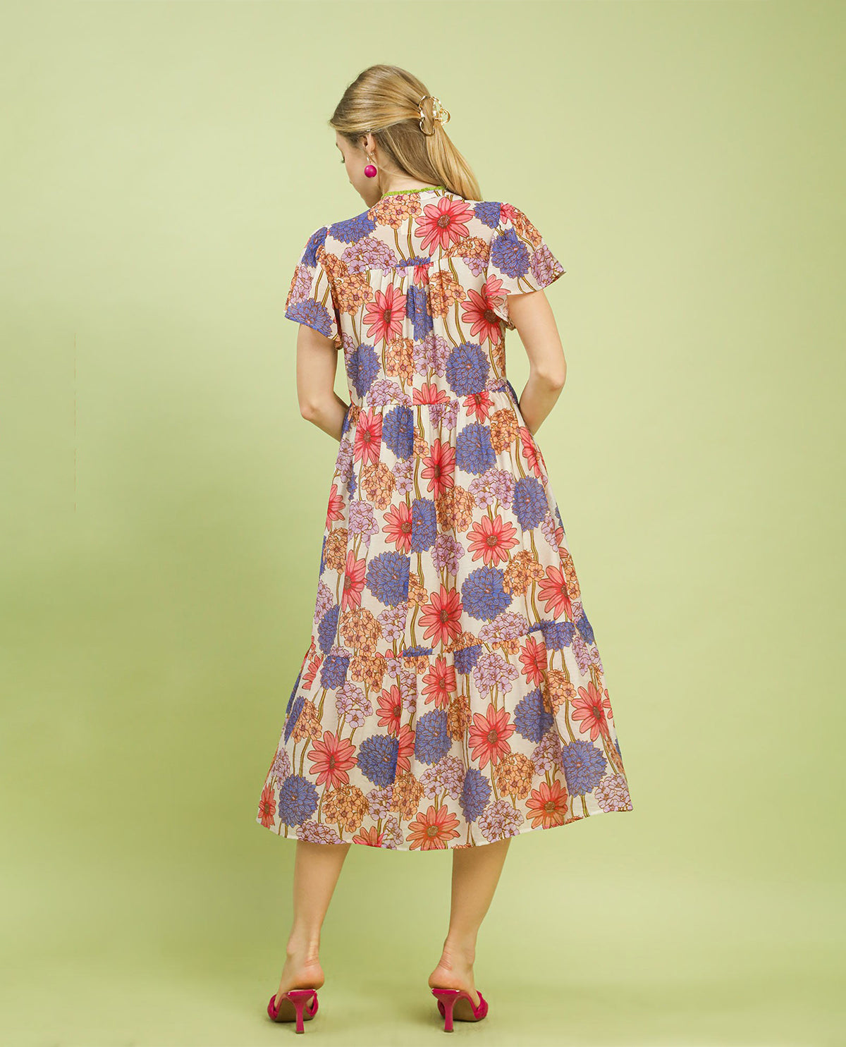 Umgee Floral Button Front Dress Pink