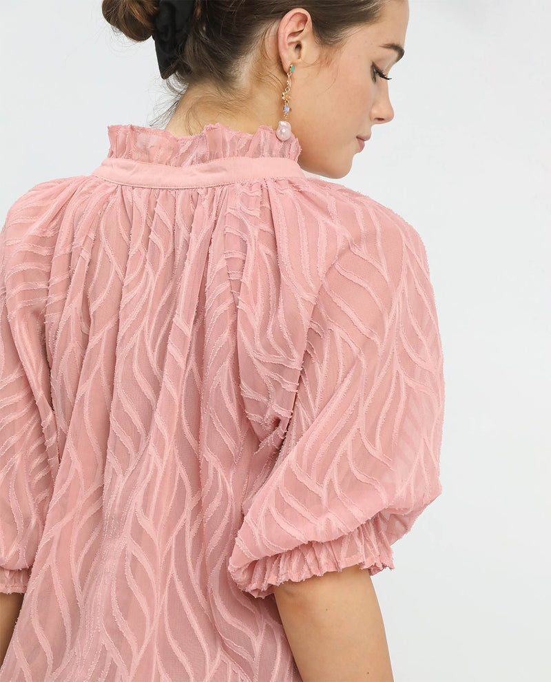Umgee Frilled V-Neck Top Blush