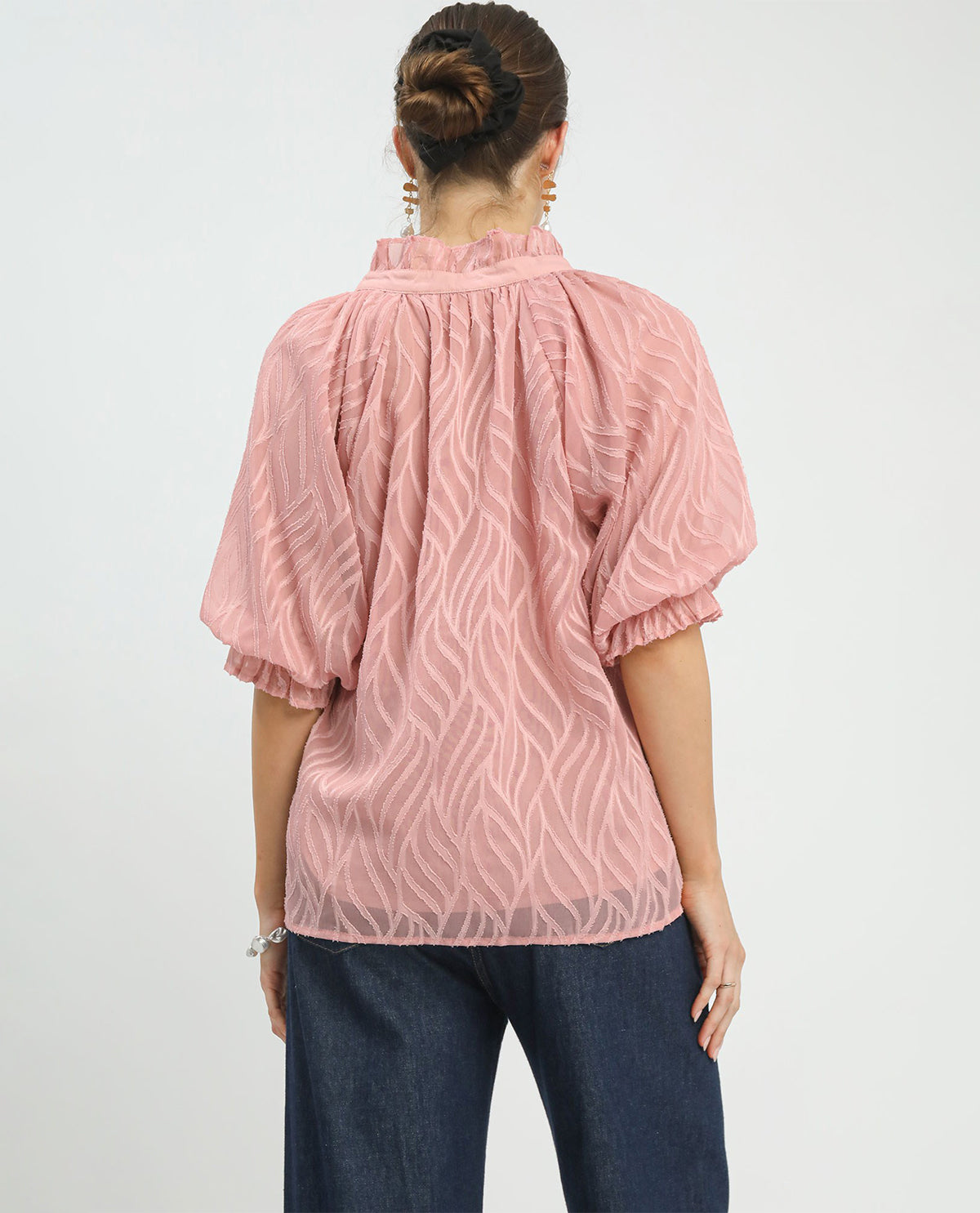 Umgee Frilled V-Neck Top Blush