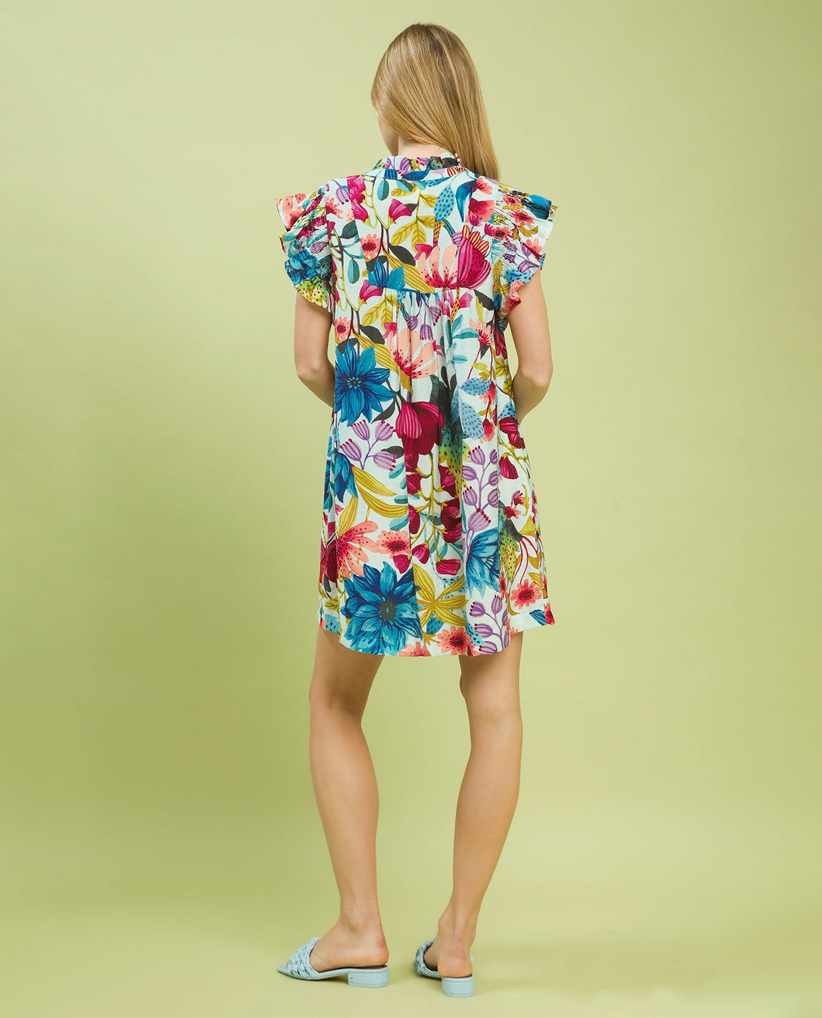 Umgee Mix Floral Dress Lt Blue