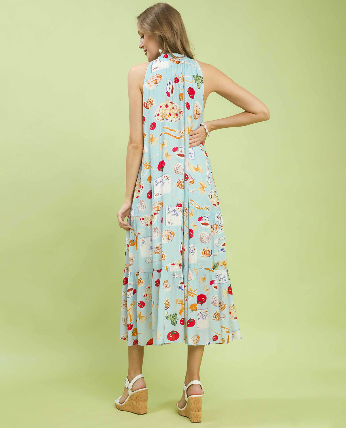 Umgee Print Sleeveless Dress Lt Blue