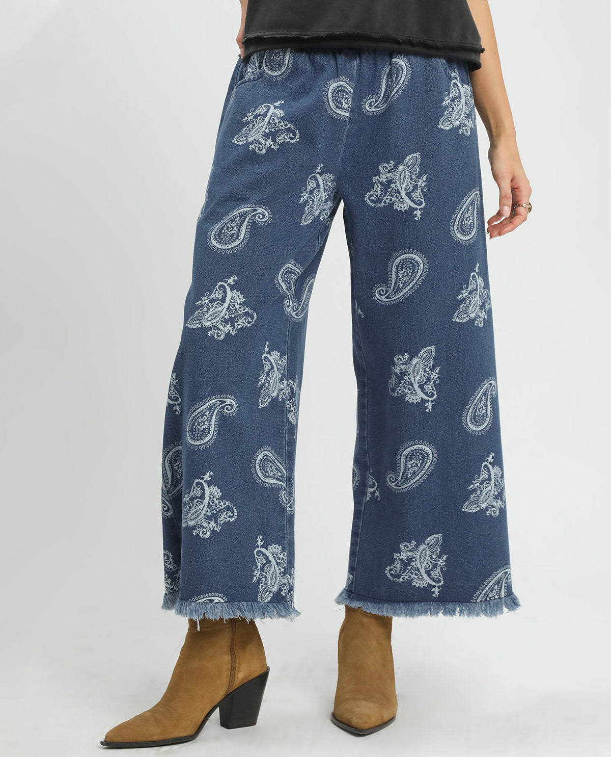 Umgee Wide Leg Pant Print Denim