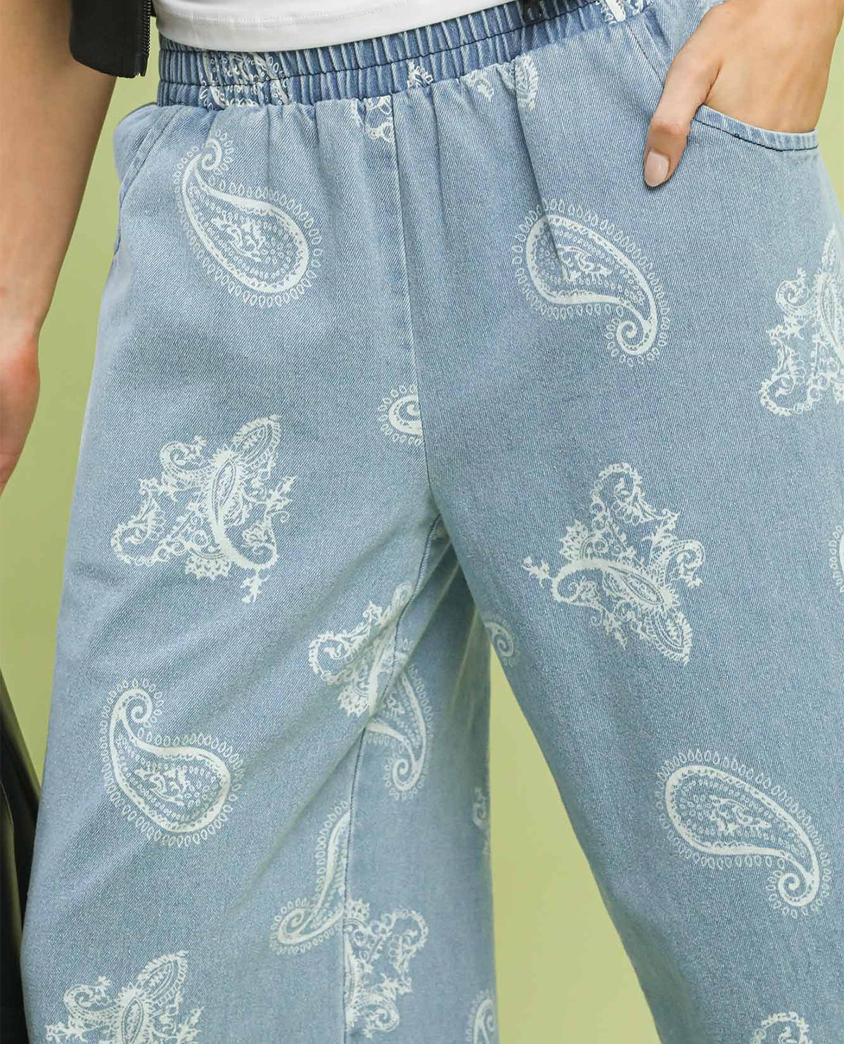 Umgee Wide Leg Pant Print Denim