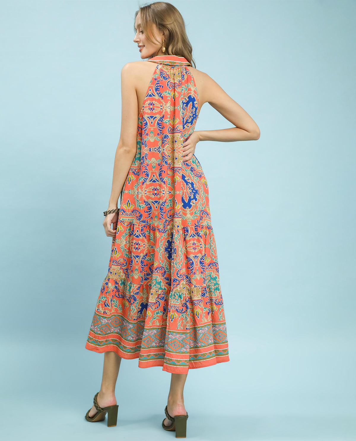 Umgee Border Print Tiered Dress