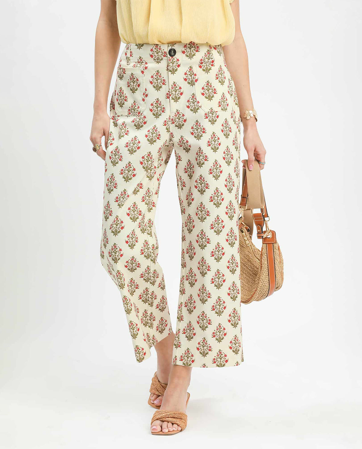 Umgee Floral Print Pant Tangerine