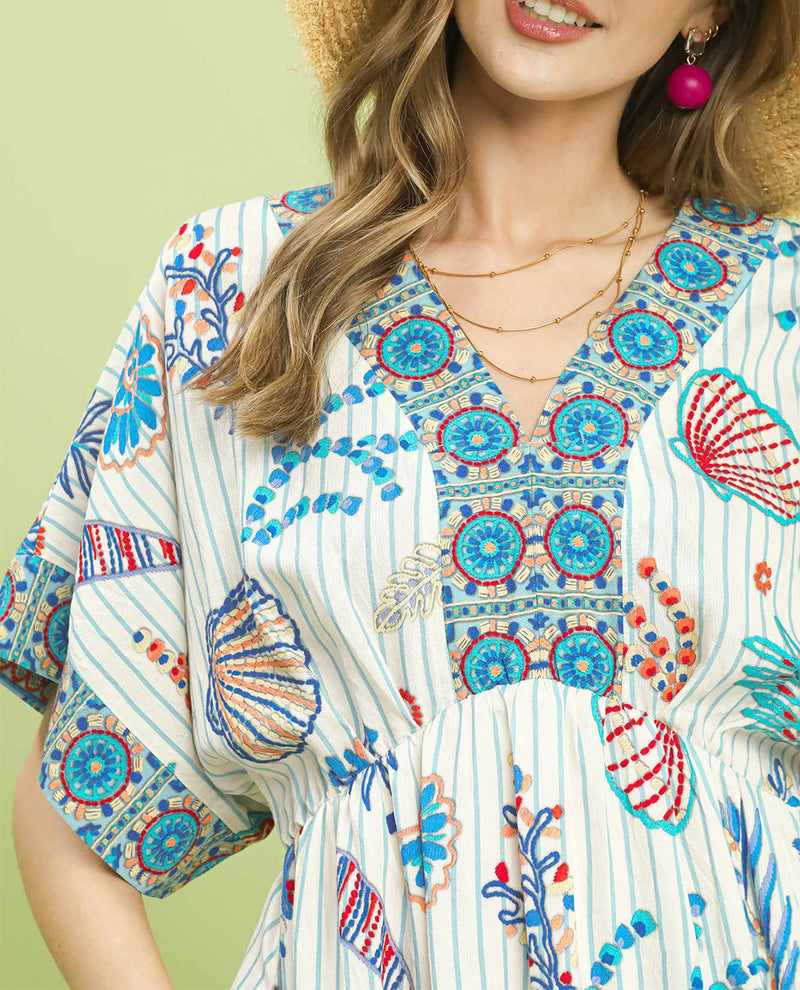 Umgee Print Dolman Dress Ocean Mix