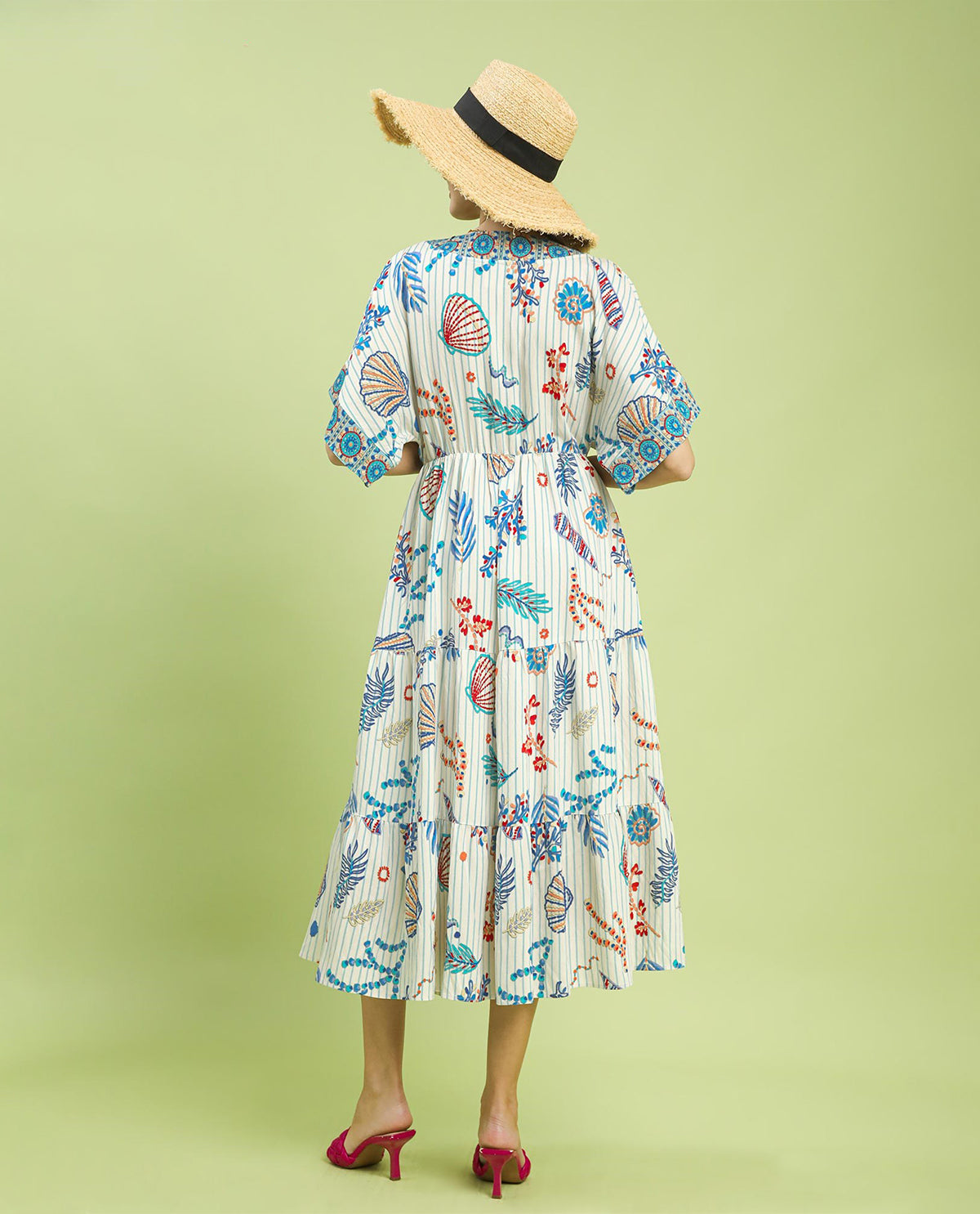 Umgee Print Dolman Dress Ocean Mix