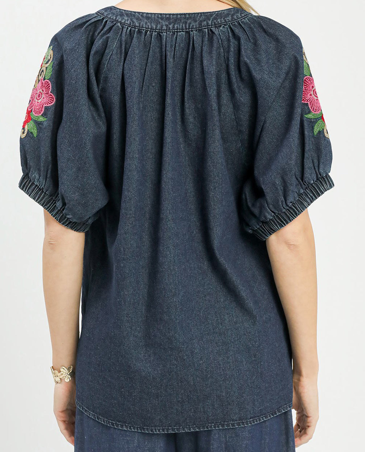 Umgee Denim Embroidered Top