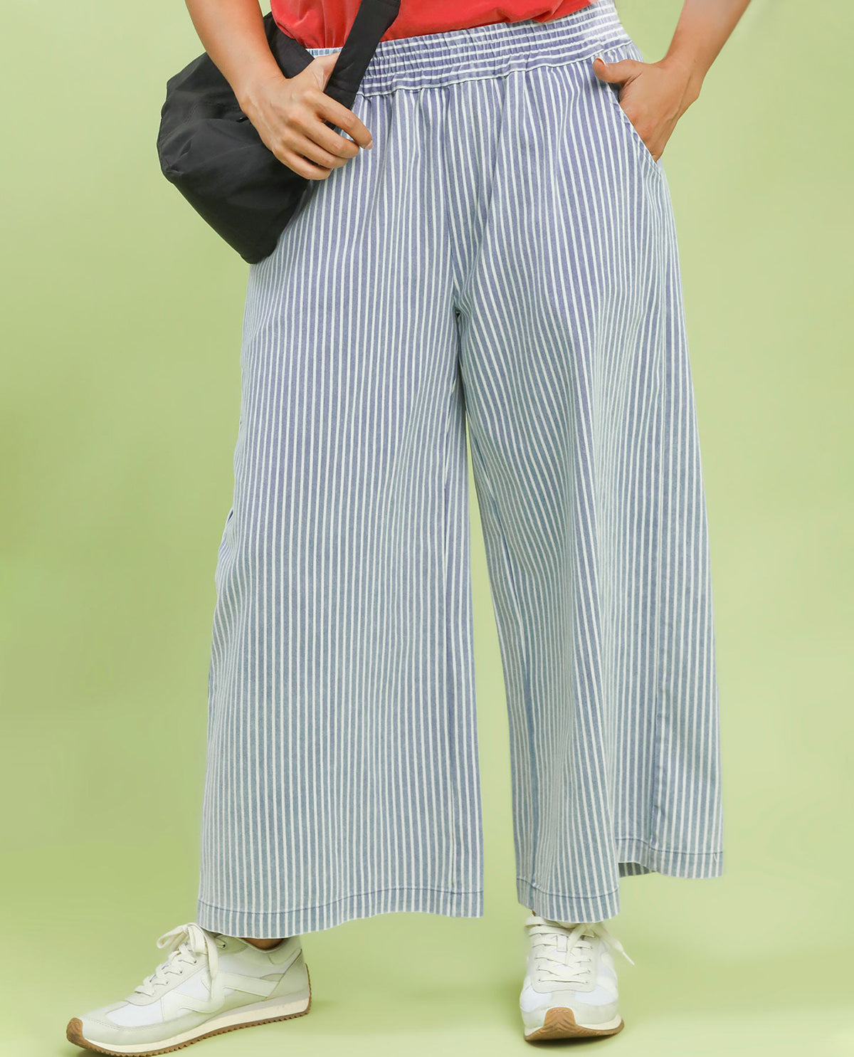 Umgee Stripe Wide Leg Pant Lt Denim