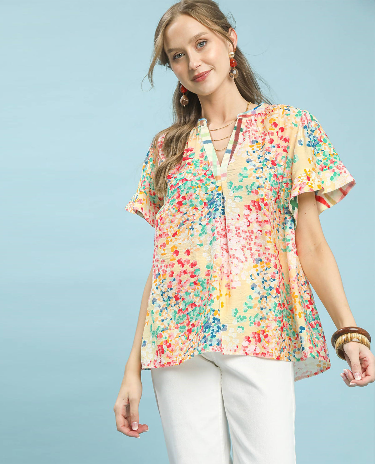 Umgee Mixed Media Top Coral