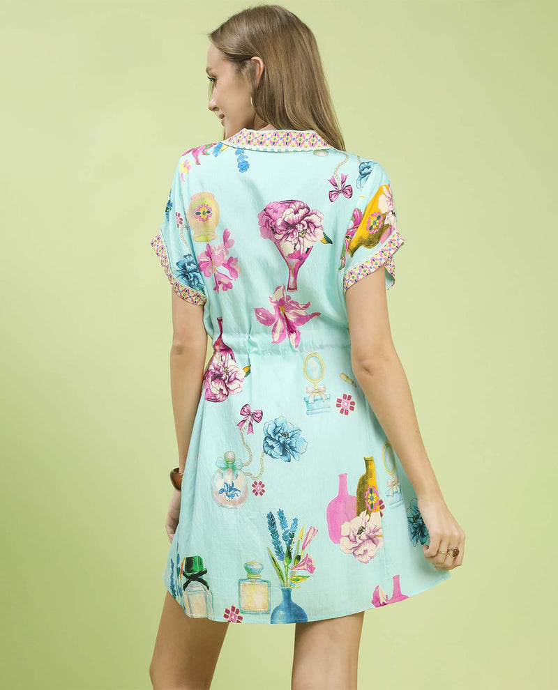 Umgee Print Tie Waist Dress Mint