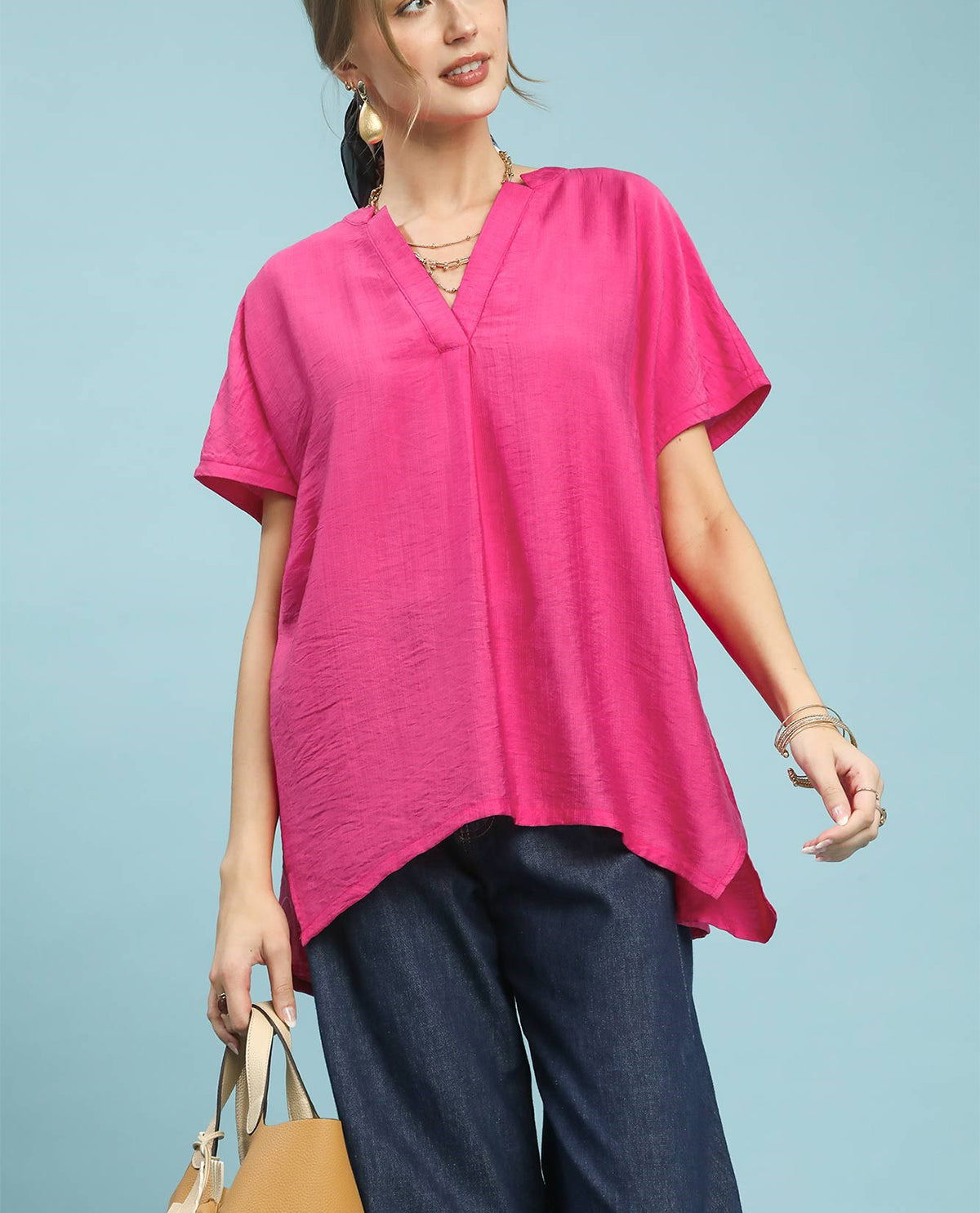 Umgee Solid Oversized Top Hot Pink
