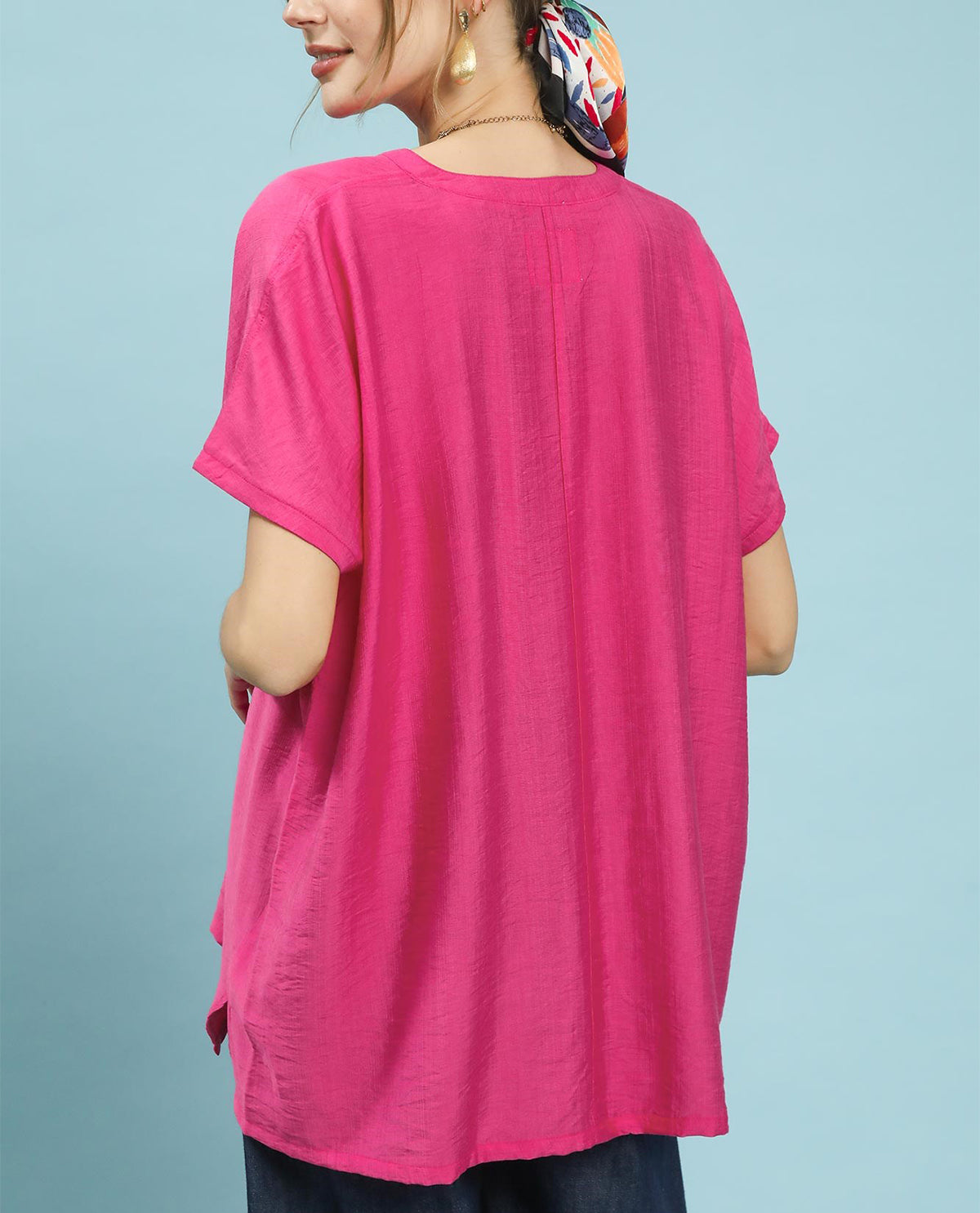 Umgee Solid Oversized Top Hot Pink