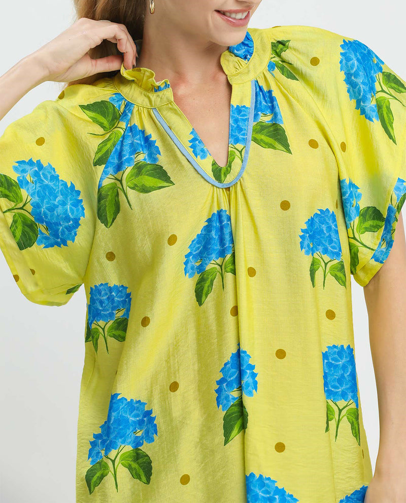 Umgee V-Neck Frilled Collar Top Lemon