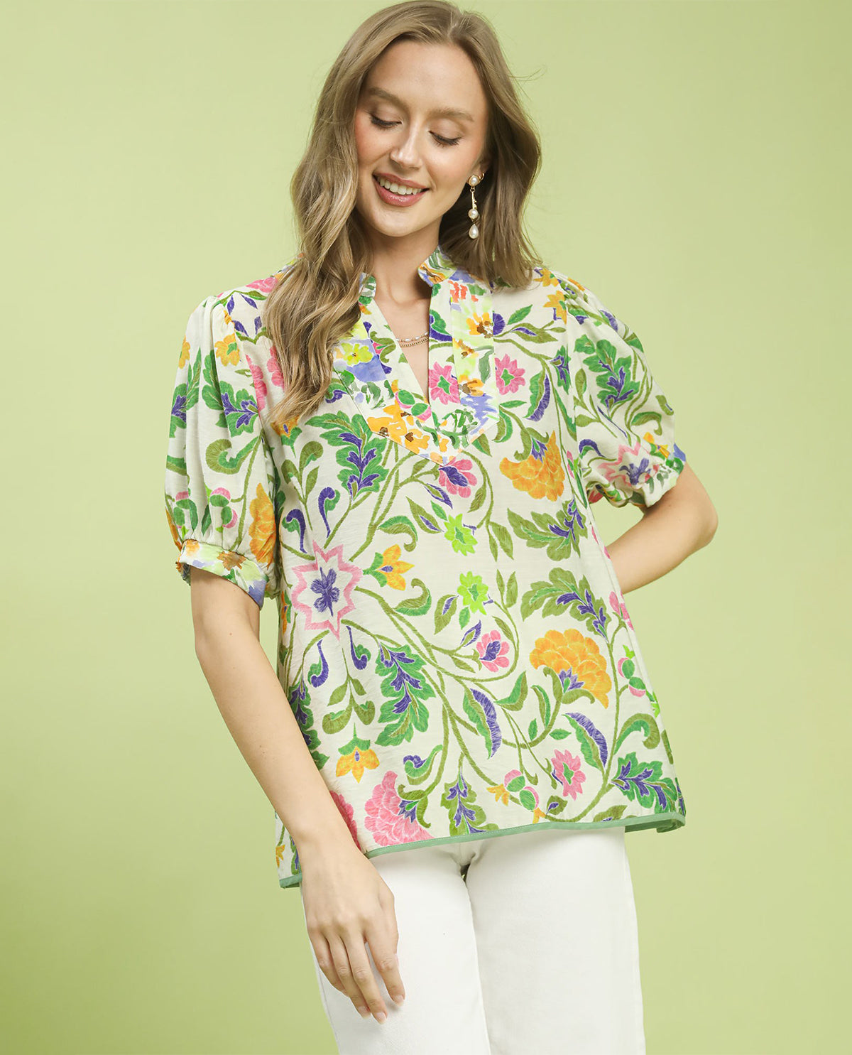 Umgee Abstract Print Top Green Mix