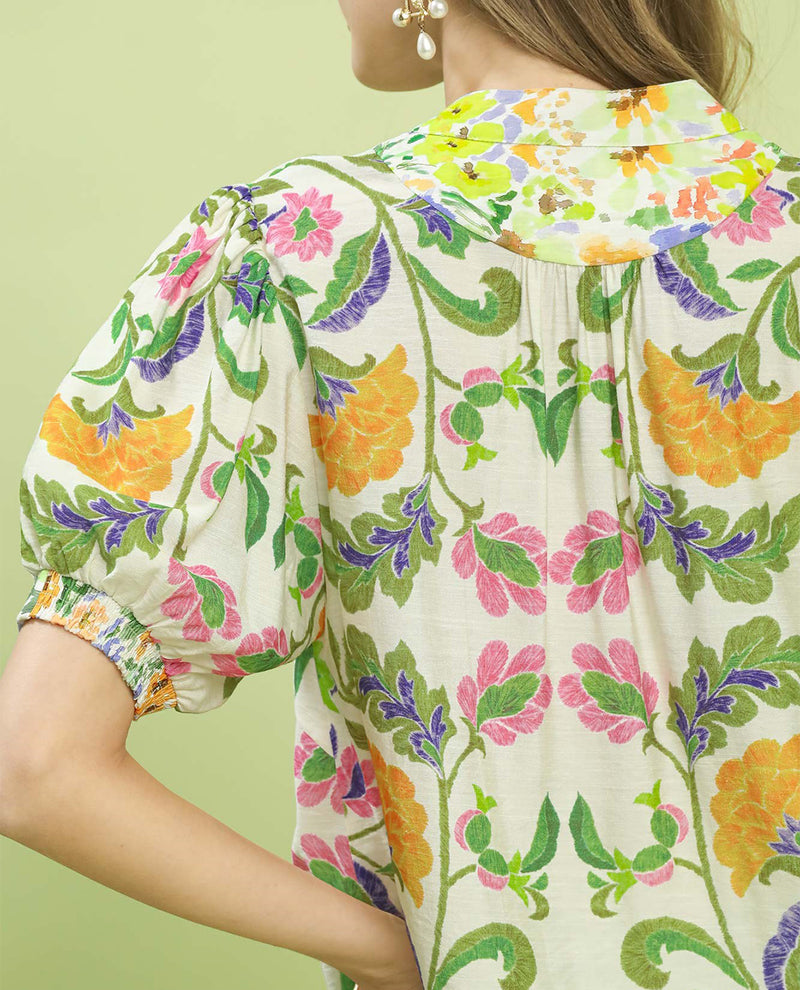 Umgee Abstract Print Top Green Mix