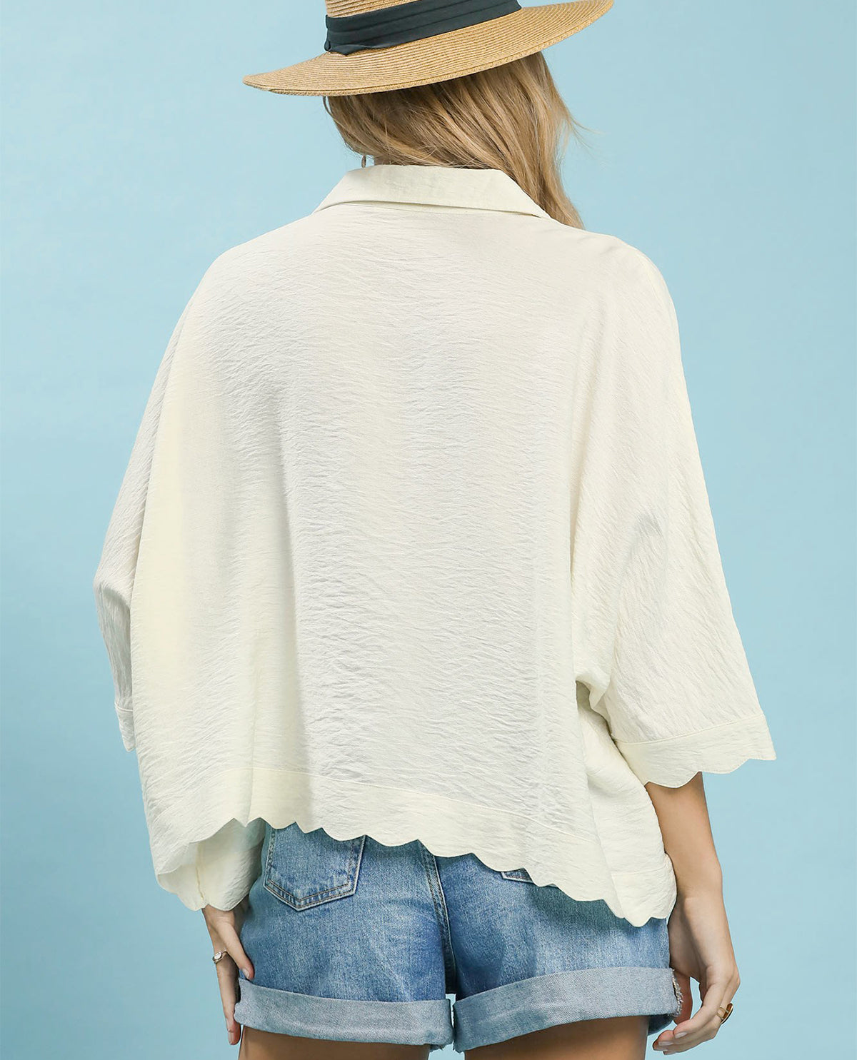 Umgee Solid V-Neck Collar Top Cream