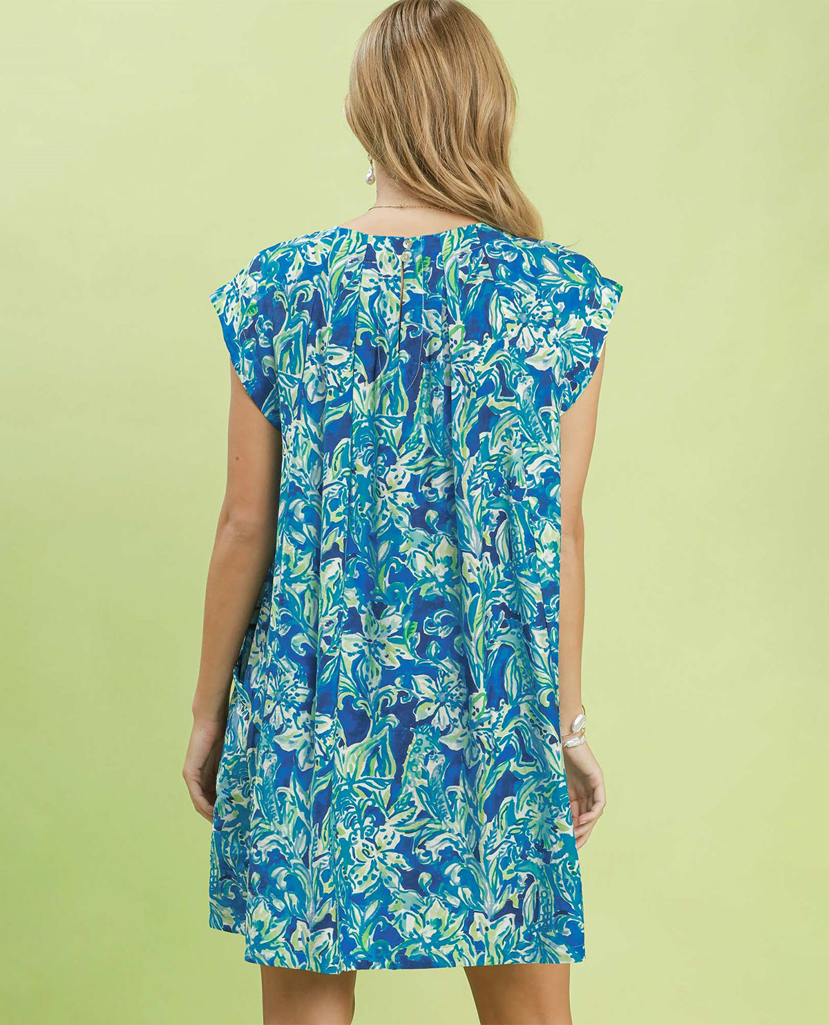 Umgee Abstract Print Pleat Detailed Dress Blue