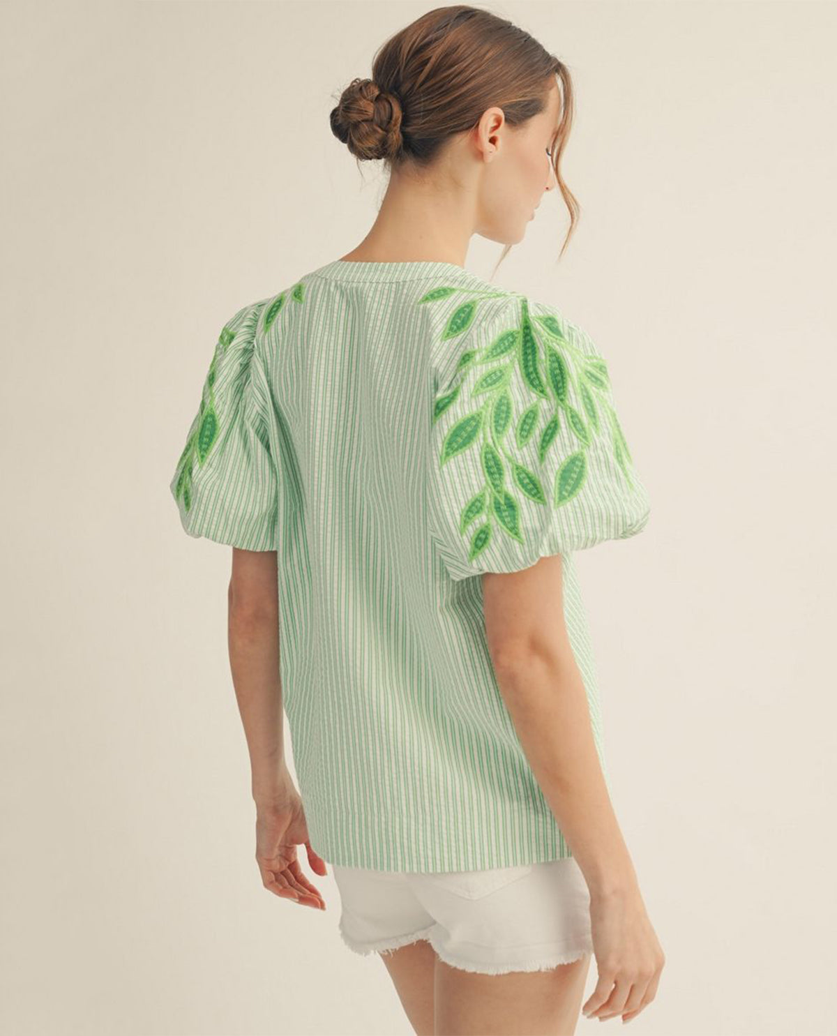 Jodifl Stripe Top With Embroidered Applique Green