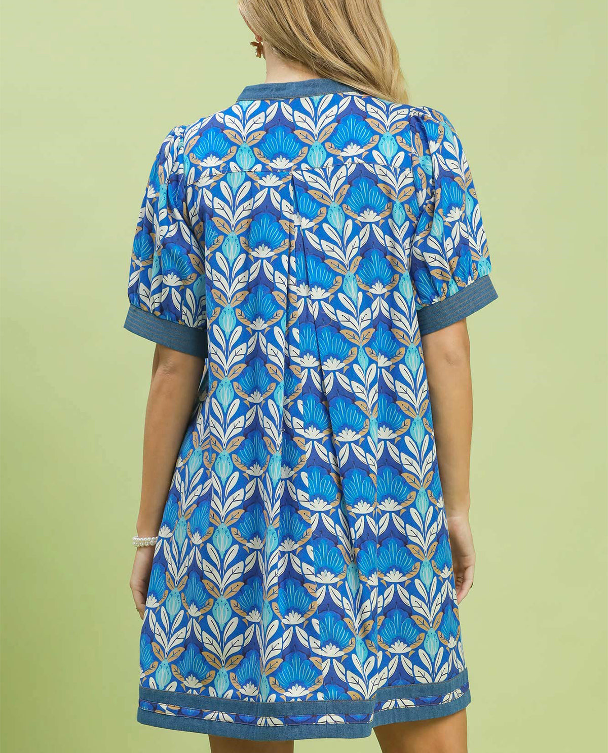 Umgee V-Neck Shift Dress With Denim Trim