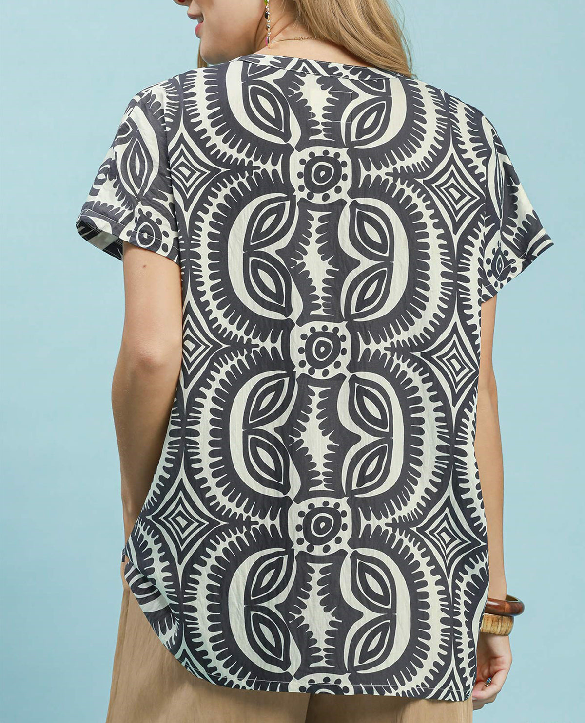 Umgee Abstract Print Oversize Top Black
