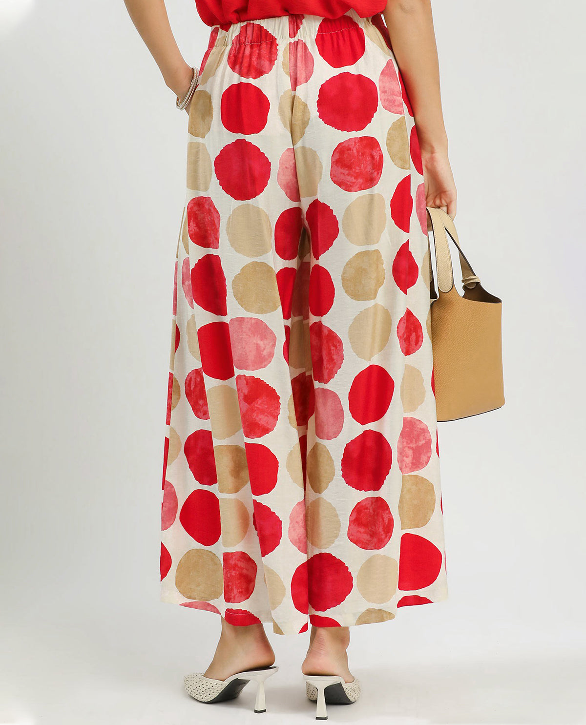 Umgee Dot Print Wide Leg Soft Pant Red