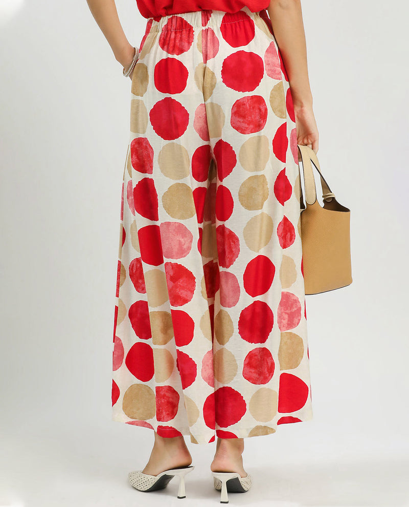 Umgee Dot Print Wide Leg Soft Pant Red