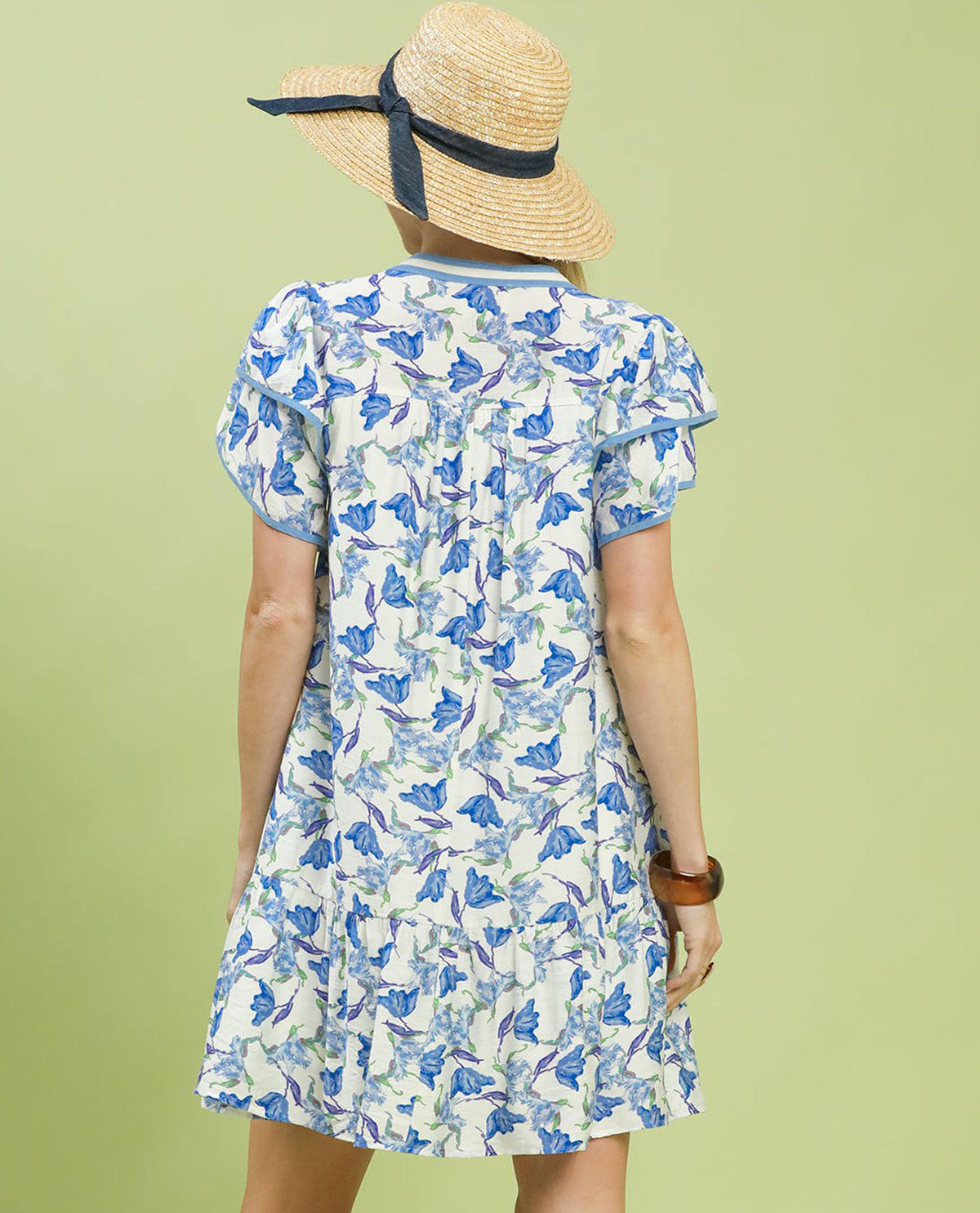 Umgee Floral Print Dress With Contrast Trim Off White