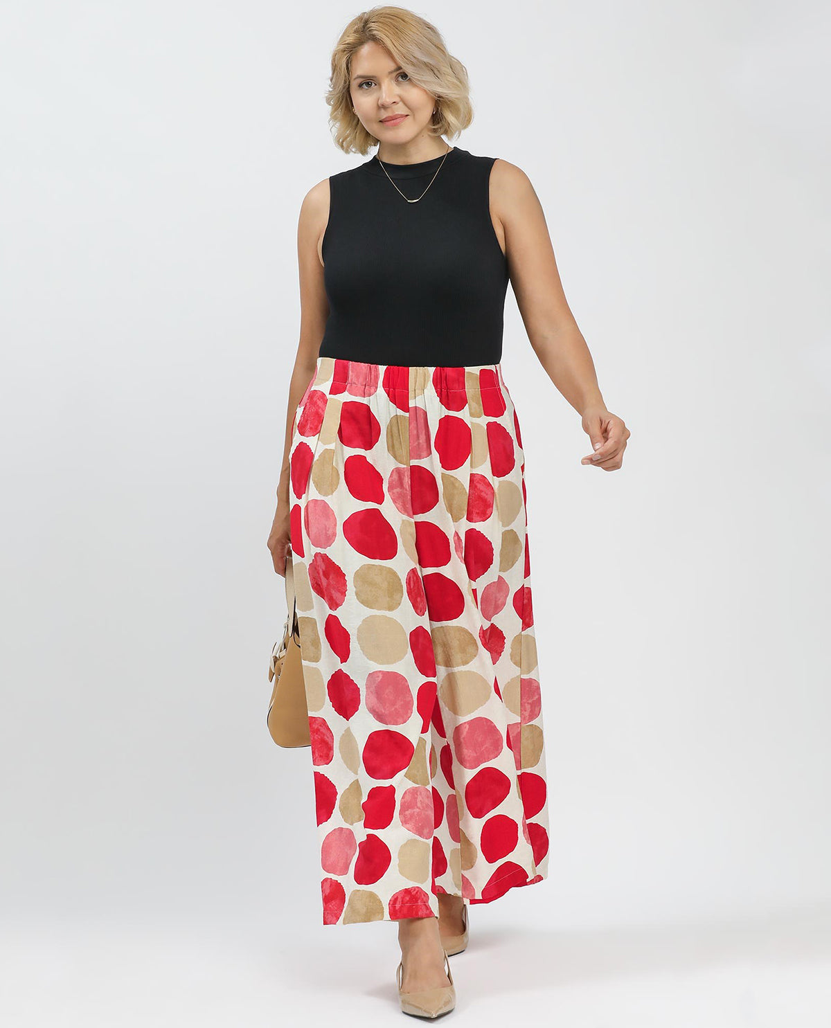 Umgee Dot Print Wide Leg Soft Pant Red