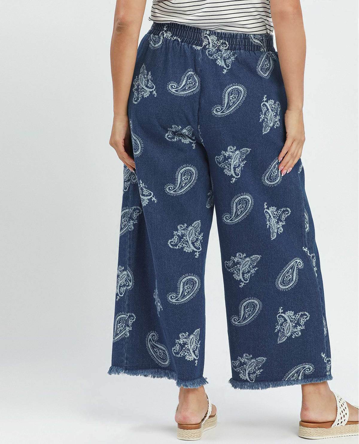 Umgee Wide Leg Denim Paisley Pant