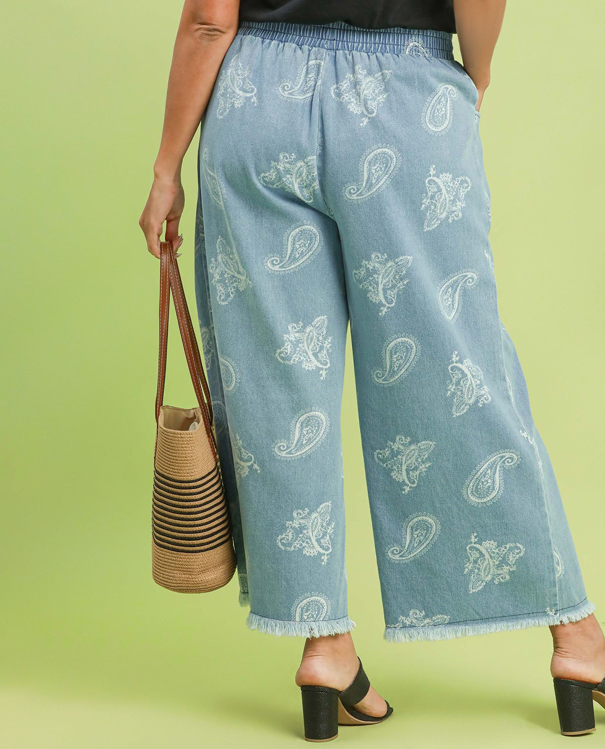 Umgee Wide Leg Denim Paisley Pant