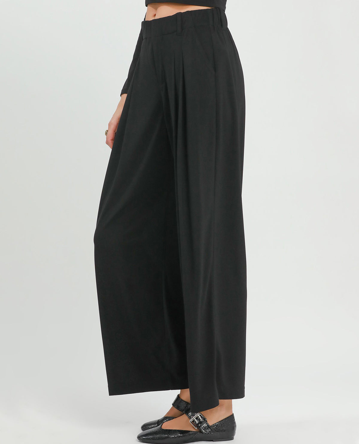 Umgee Solid Wide Leg Soft Pant Black