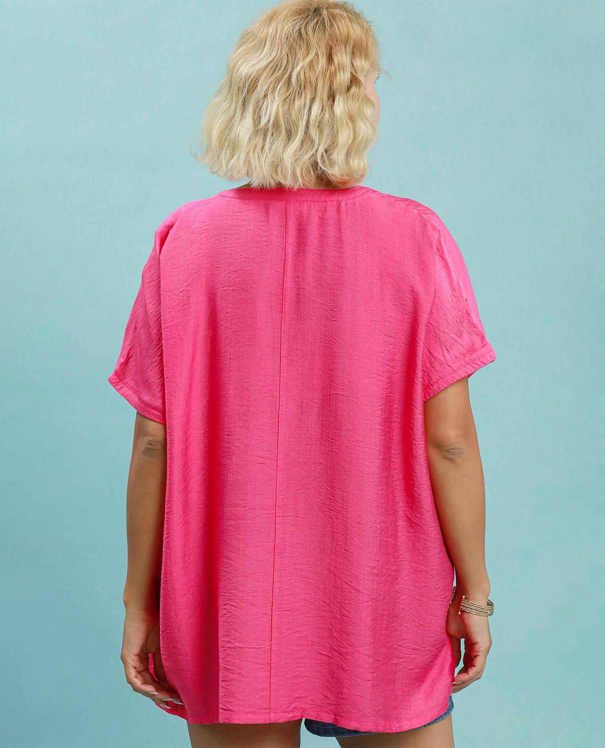 Umgee Solid Oversized Top Hot Pink