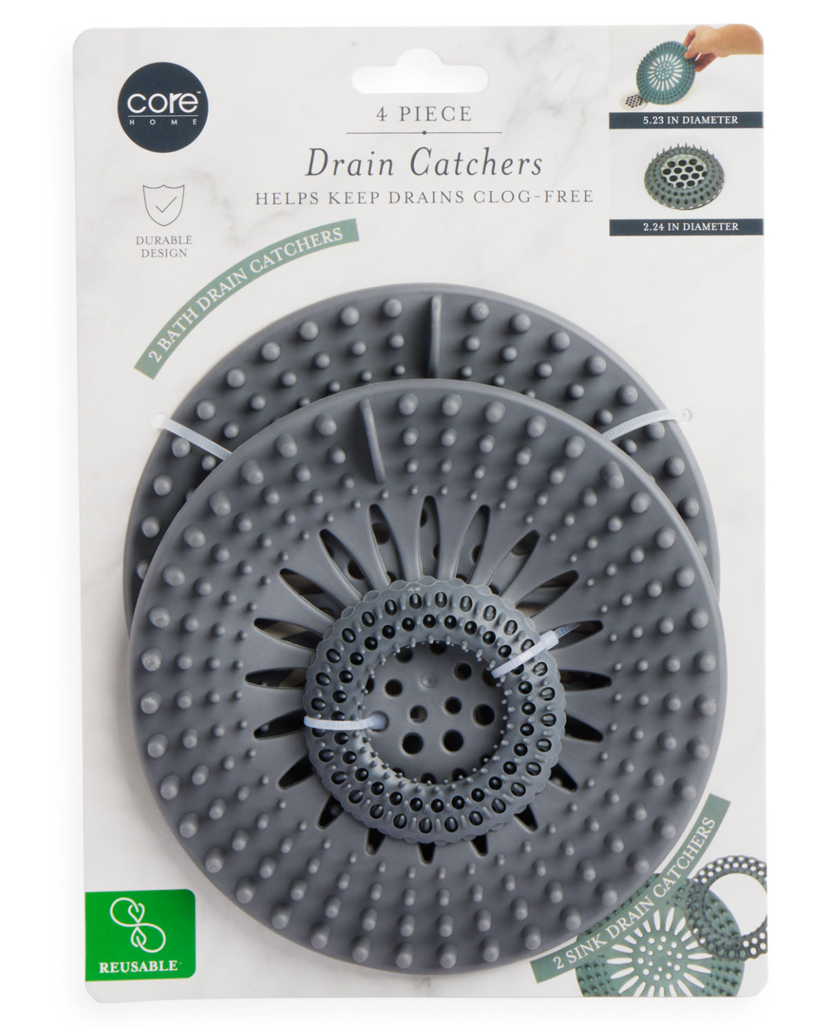 4pc Drain Catchers (2 for sink, 2 for bathtub) - Dark Color
