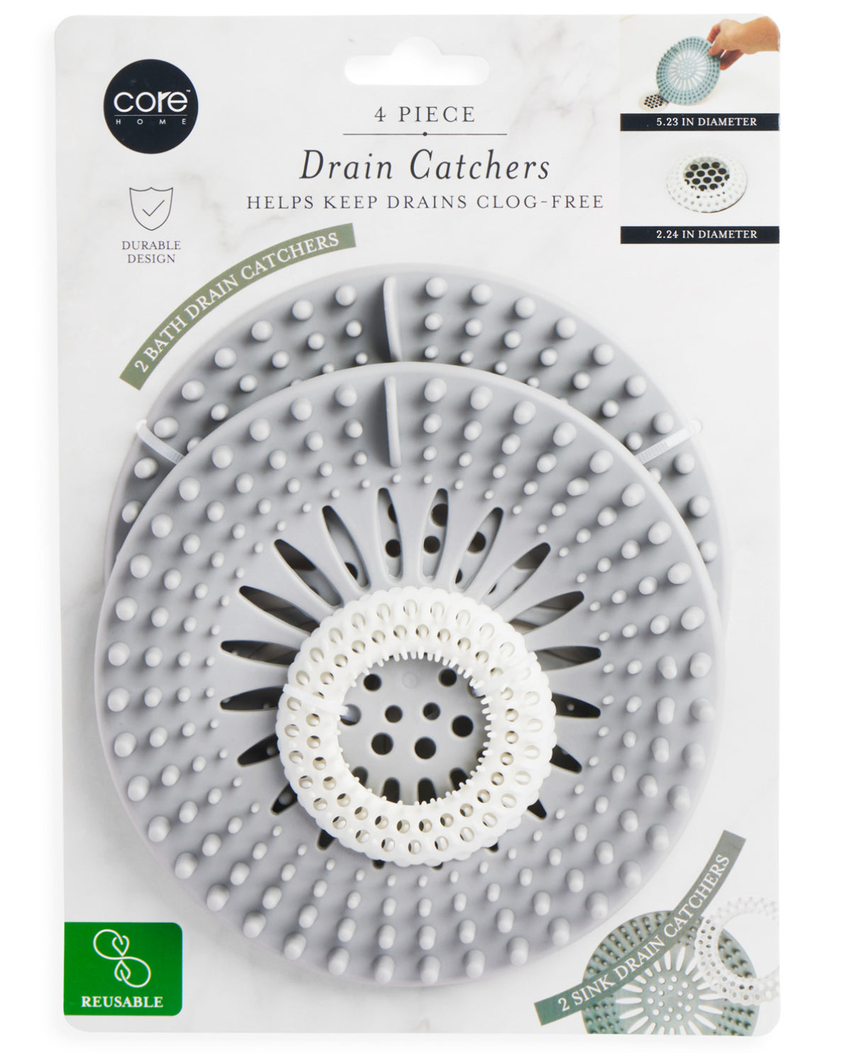 4pc Drain Catchers (2 for sink, 2 for bathtub) - Smoke Color