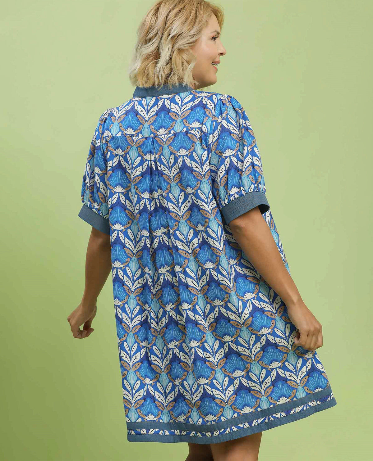 Umgee V-Neck Shift Dress With Solid Trim Blue