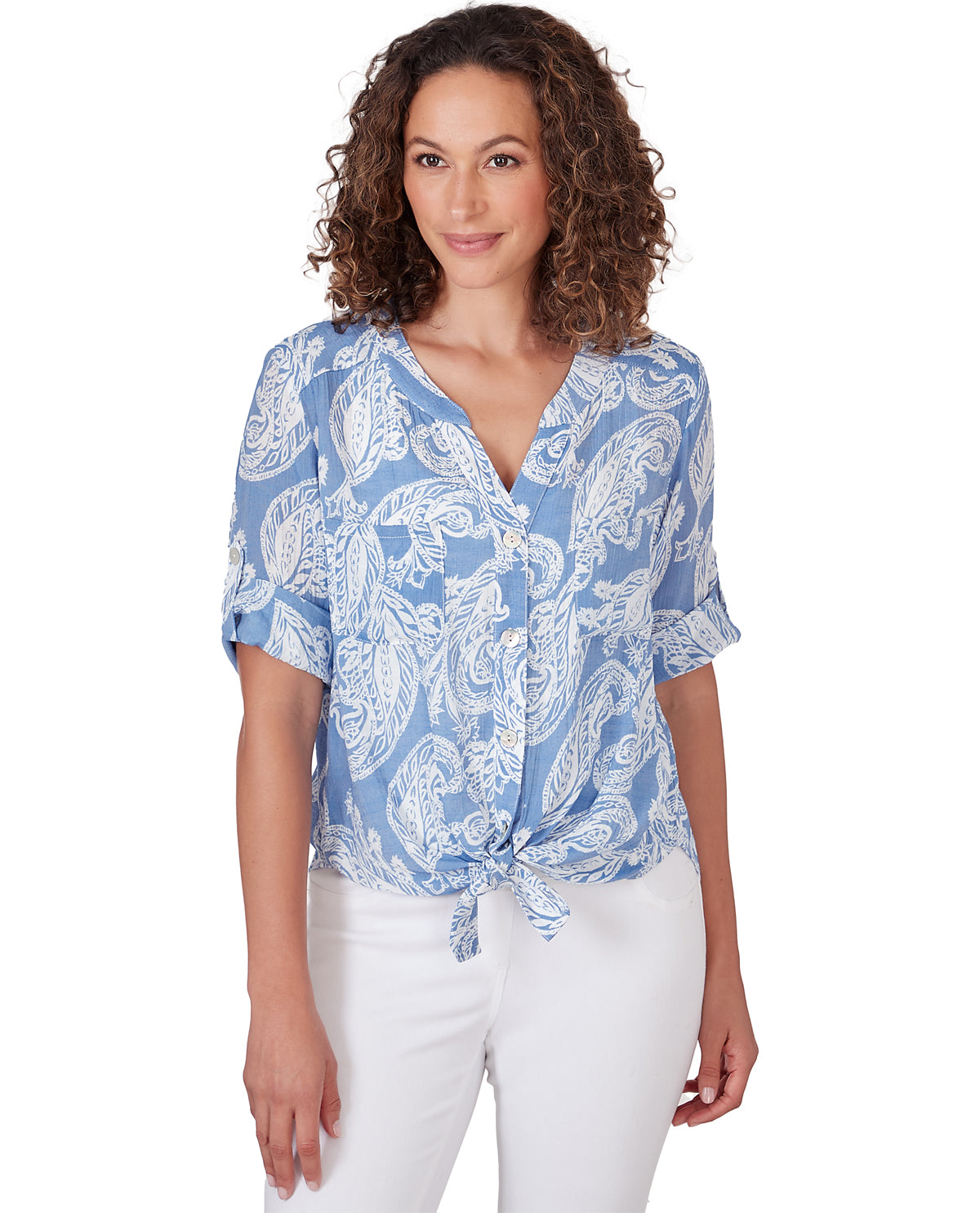 Ruby Road Petite Printed Silky Slub Top